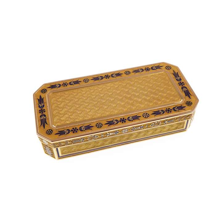 Empire French enamelled gold cut corner rectangular box maker's mark of Gabriel-Raoul Morel,